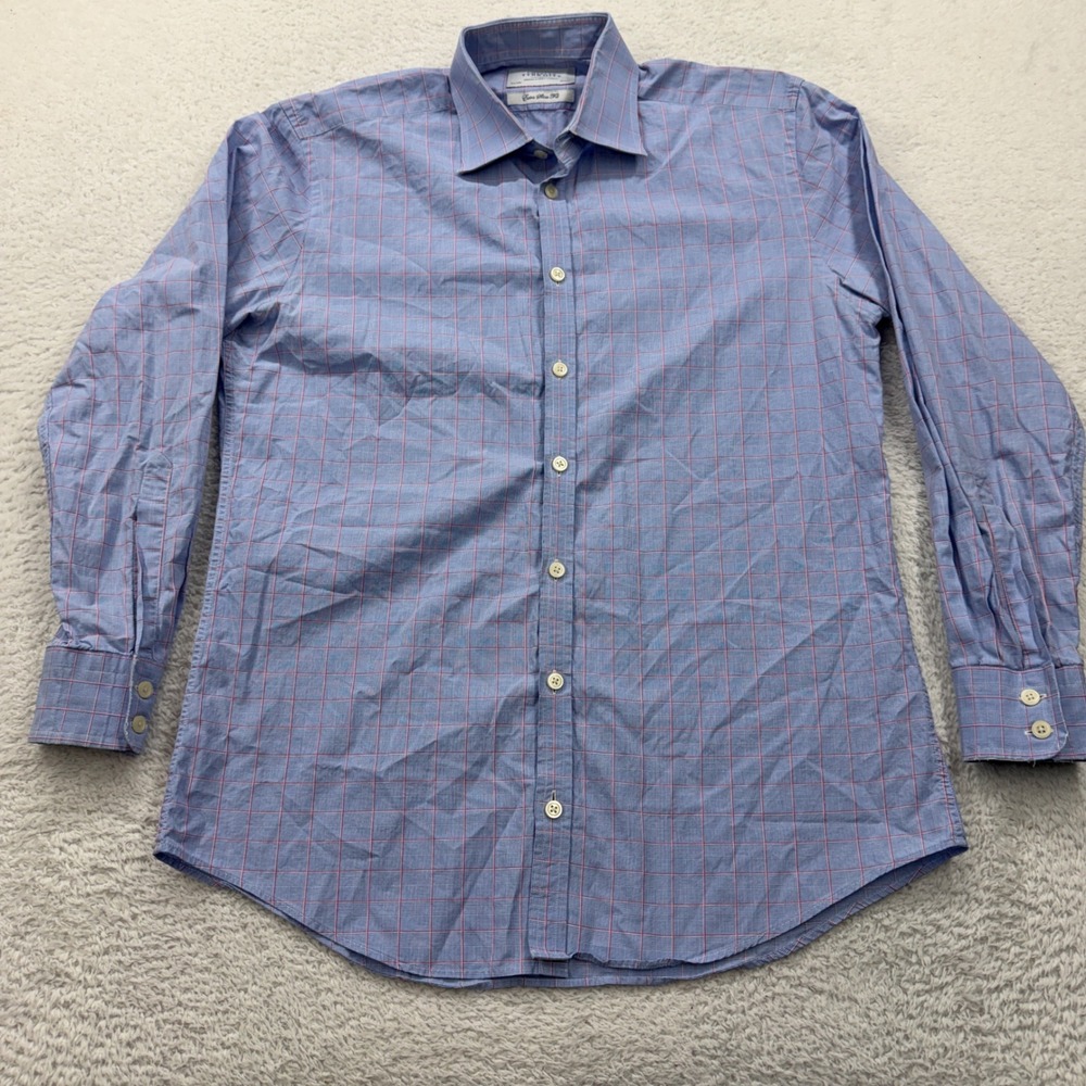 Charles Tyrwhitt Mens Blue Plaid‎ Extra Slim Fit Dress Shirt Neck 15.5 33in